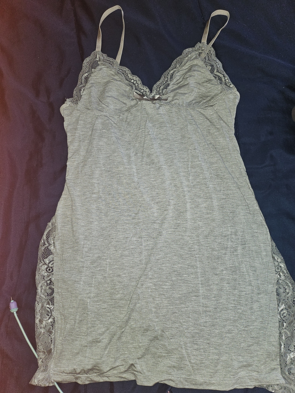Source Unknown Gray Lace-Trim Slip Chemise